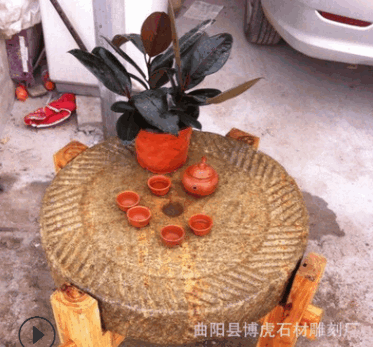 石雕民間青石舊器老石磨茶盤茶樓室內外流水石磨茶盤生態水景擺件
